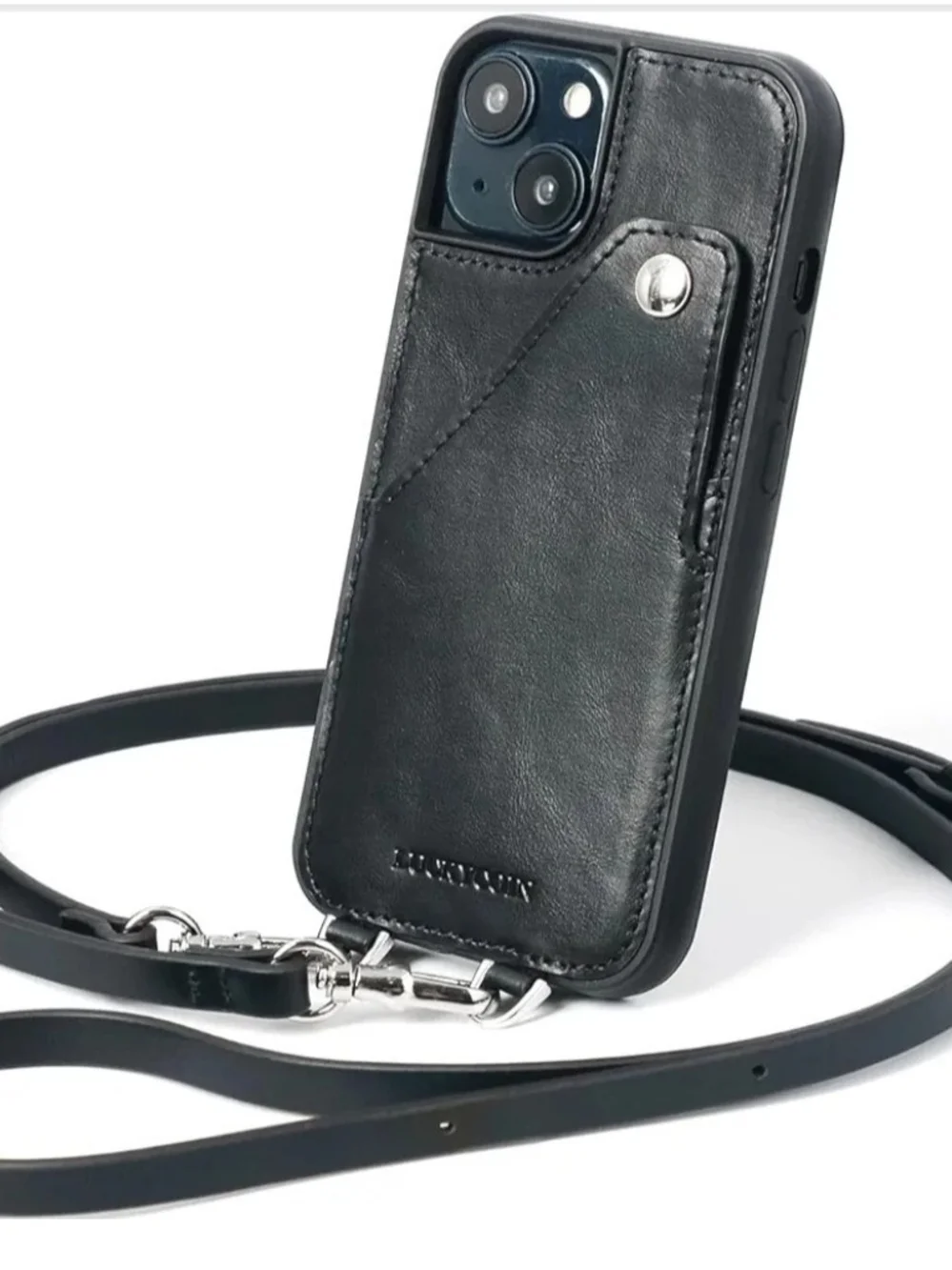 Black Leather Crossbody Phone Case with Card Slot iPhone 13 Mini
